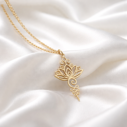 Elegant Lotus Unalome Necklace – Yoga Meditation Pendant in Stainless Steel