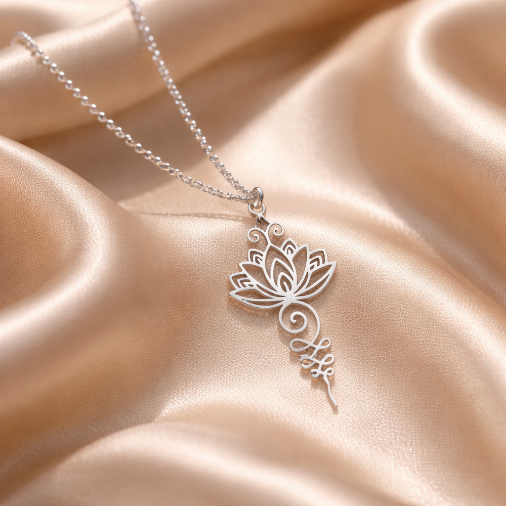 Elegant Lotus Unalome Necklace – Yoga Meditation Pendant in Stainless Steel