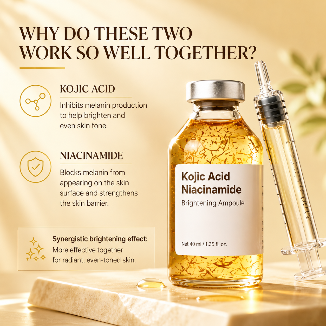 Kojic Acid Niacinamide Whitening Serum Dark Spot Remover Brightening Cream Freckle Mask Fade Acne Scars Melasma Dull Skin