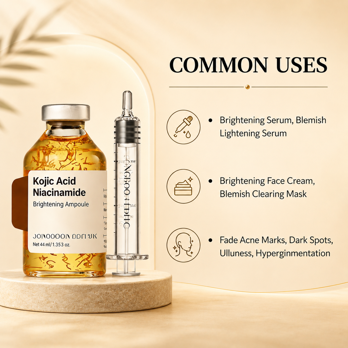 Kojic Acid Niacinamide Whitening Serum Dark Spot Remover Brightening Cream Freckle Mask Fade Acne Scars Melasma Dull Skin
