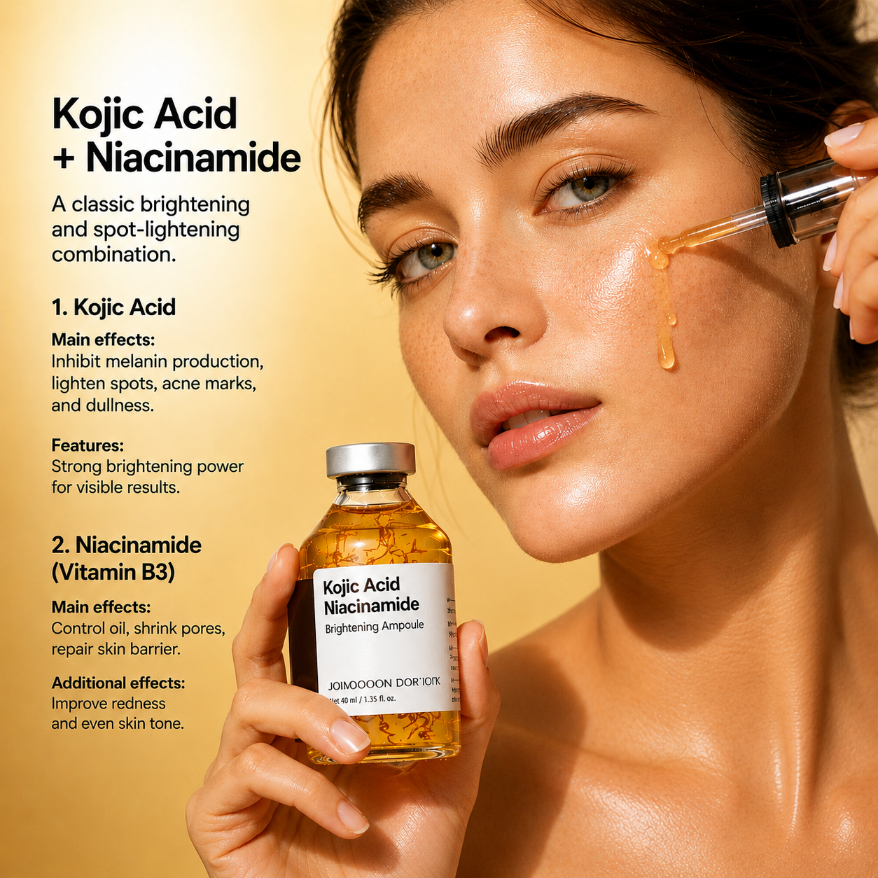 Kojic Acid Niacinamide Whitening Serum Dark Spot Remover Brightening Cream Freckle Mask Fade Acne Scars Melasma Dull Skin