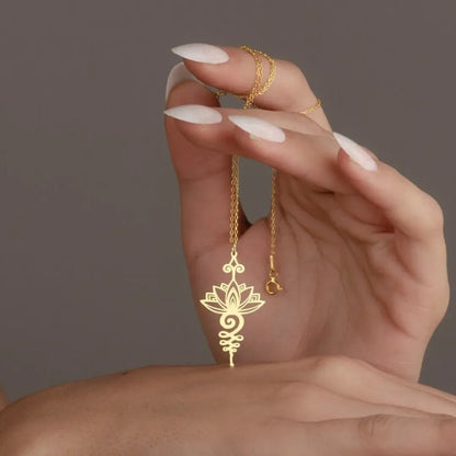 Elegant Lotus Unalome Necklace – Yoga Meditation Pendant in Stainless Steel