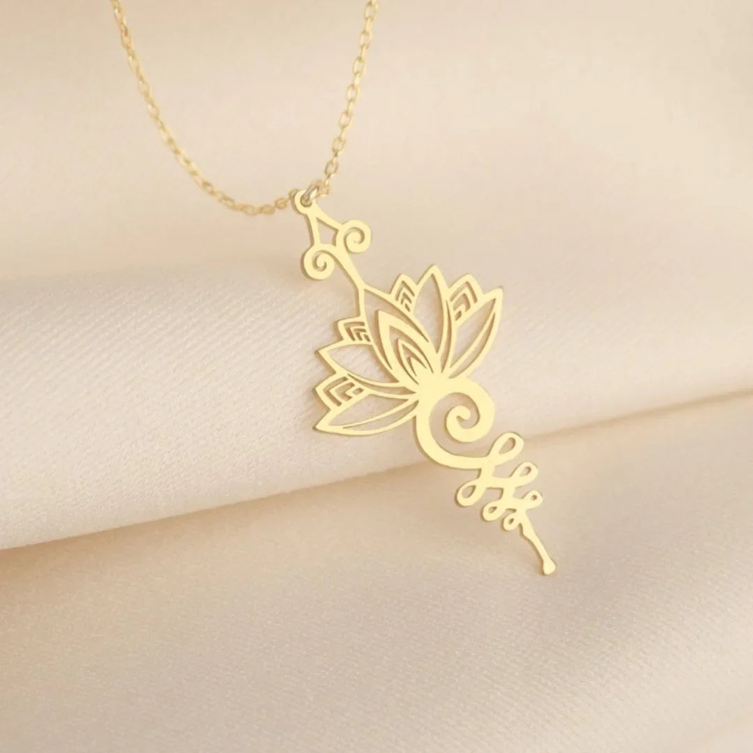 Elegant Lotus Unalome Necklace – Yoga Meditation Pendant in Stainless Steel