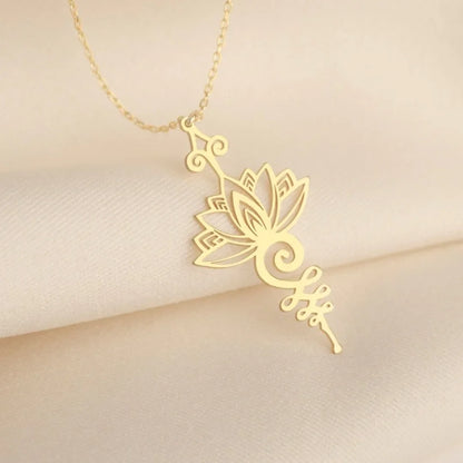 Elegant Lotus Unalome Necklace – Yoga Meditation Pendant in Stainless Steel